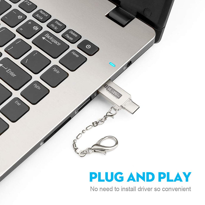 Memwah USB-C OTG, USB Type C, USB 2.0 Adapter |Micro SD, Micro SDHC, Micro SDXC Memory Card Reader | Premium Metal Body with Keychain | Compatible with Smartphones, MacBook, PC, Tablets, USB C Devices