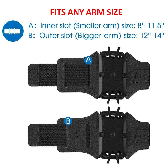 Running Armband Compatible with iPhone X, Xs Max XR, iPhone 8 Plus, 8, 7 Plus, 6 Plus, Galaxy S9 Plus, 180 Rotatable with Key Pocket & Earphone Holder Armband for Hiking Biking Walking