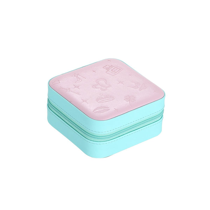 My Treasure Box Small Jewellery Box, Travel Portable Jewelry Case Storage Holder with Mirror and Zipper for Earrings Rings Necklaces