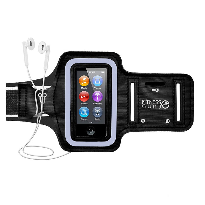 iPod Nano 7 Running Jogging Armband Holder Made with Super Strong Lycra Material with Reflective Stay Safe Strip, Dual Arm Size Slots, Key Pocket & Headphone Holder