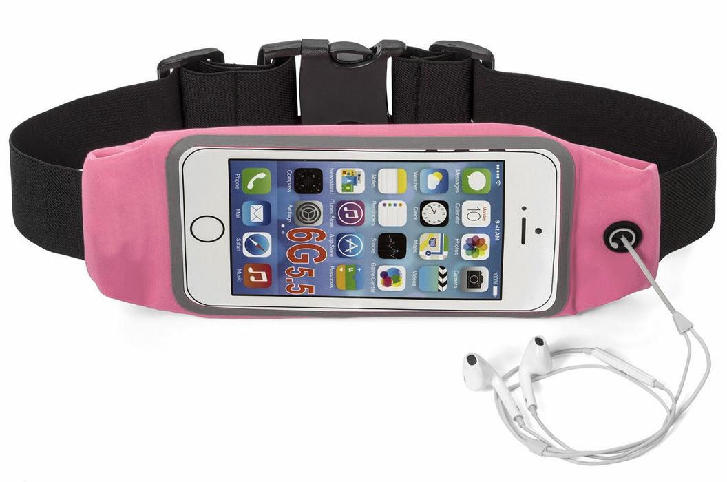 Sport Running Pouch Belt Waist Pack with Headphone Jack Storage Zipper Case Compatible for iPhone 6/6S Plus, Galaxy Note 3/4/5, Nexus 5/6, S5/S6/S6 Edge, Xperia Z2/Z3/Z5(Baby Pink)