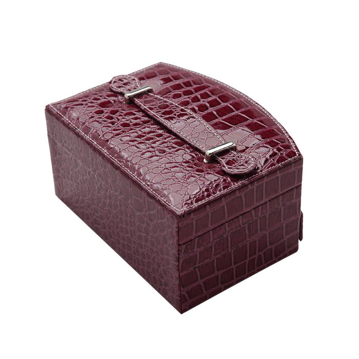 My Treasure Box Faux Leather Crocodile Pattern Automatic Buckle Jewellery Display Box With Two Layers Home Storage Supplies Jewellery Carrying Case