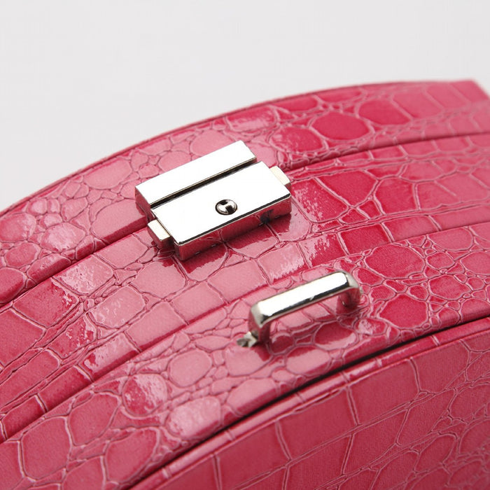 My Treasure Box Faux Leather Crocodile Pattern Automatic Buckle Jewellery Display Box With Two Layers Home Storage Supplies Jewellery Carrying Case