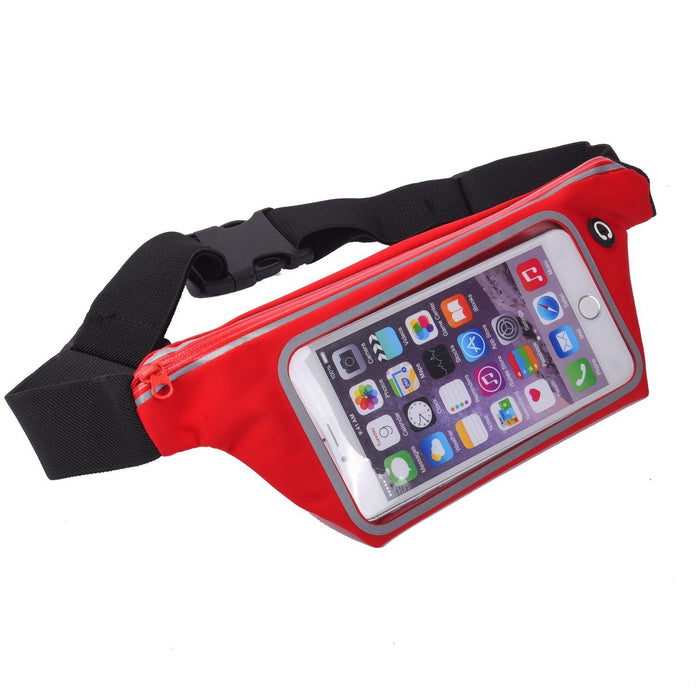 Sweatproof Sports Running, Jogging, Marathon Fanny Pack Bum Waist Bag Phone Carrier Belt with Transparent Touch Screen Window for Mobile Smartphones