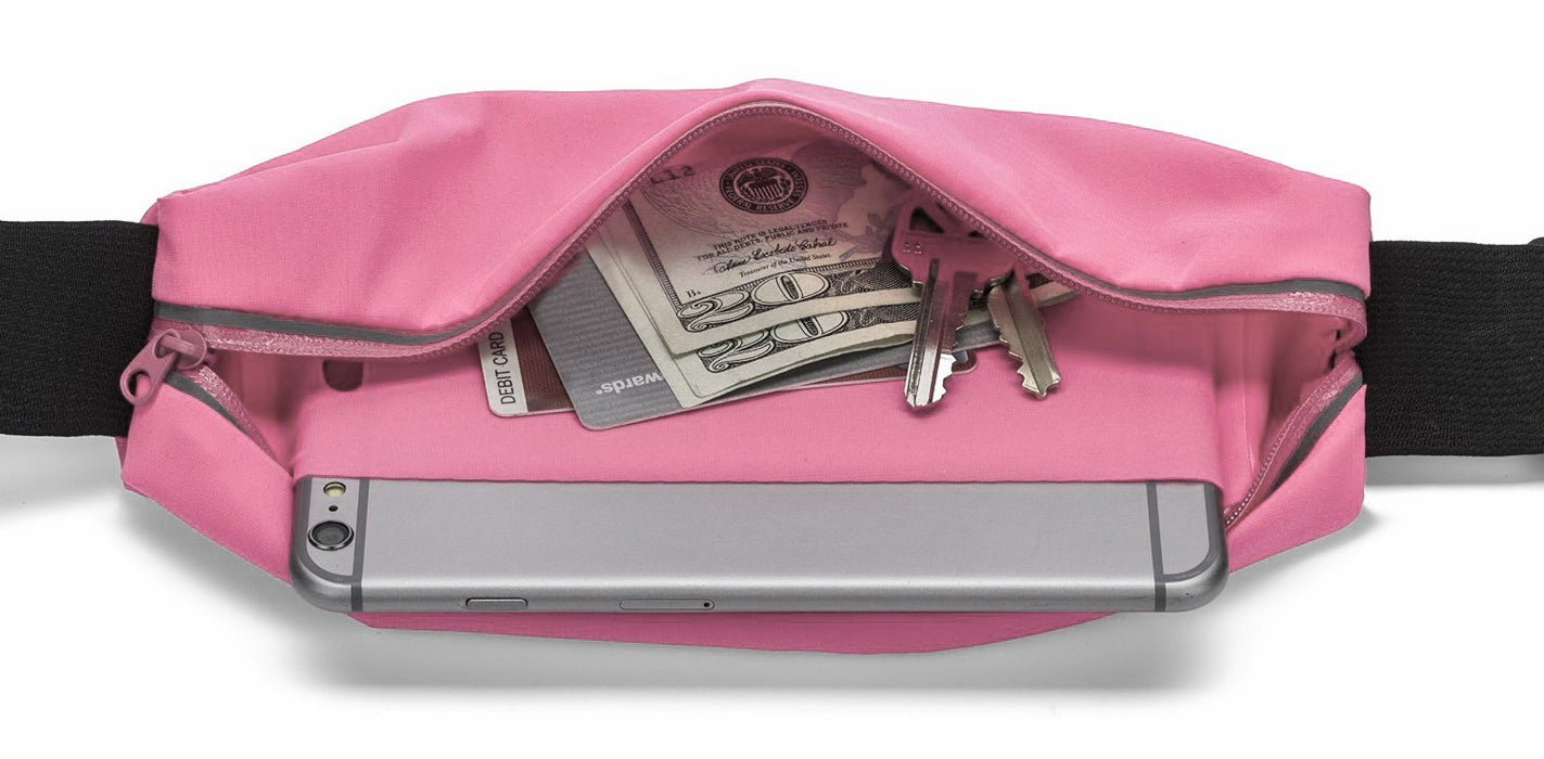 Sport Running Pouch Belt Waist Pack with Headphone Jack Storage Zipper Case Compatible for iPhone 6/6S Plus, Galaxy Note 3/4/5, Nexus 5/6, S5/S6/S6 Edge, Xperia Z2/Z3/Z5(Baby Pink)