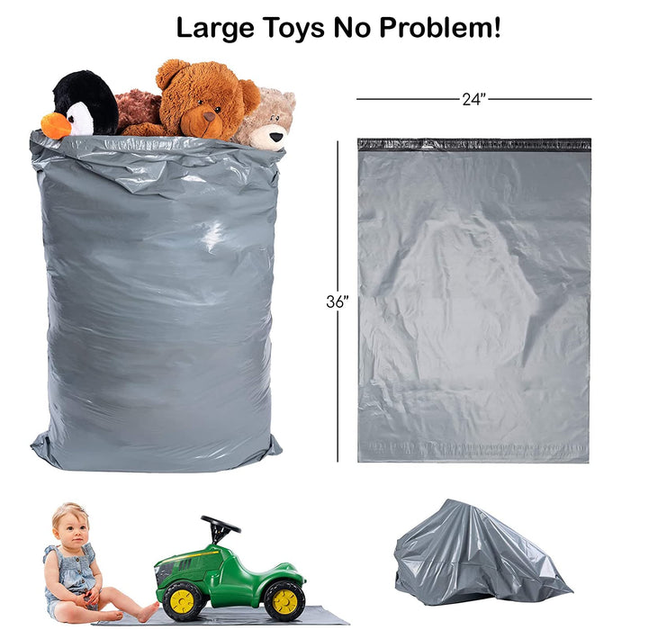 Large Mailing Bags by King of Flash, Extra Strong Grey Mail Envelopes for Packaging Clothes Parcel Self Seal Poly Storage Bags 24"x 36"