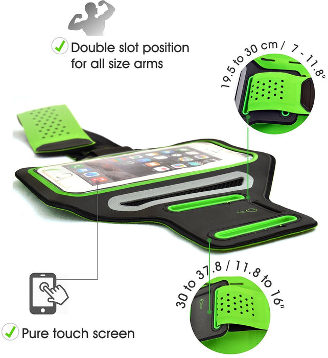Premium Lycra Sports Armband For iPhone 6/6S & iPhone 6/6S Plus Running, Jogging, Gym, Fitness, Cycling Arm Strap with Key/CreditCard/Money Holder and Headphone Cable Holder Water Resistant Reflective Product