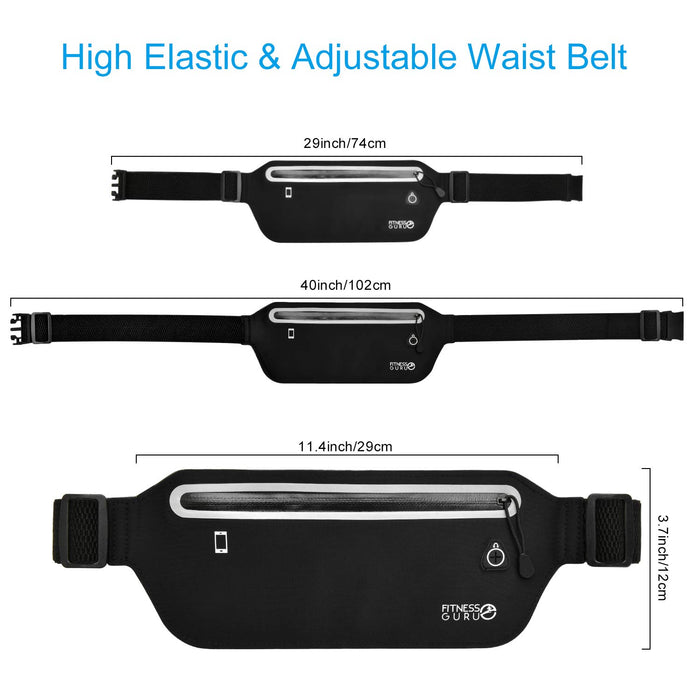 Running Belt - Cycling Pack, Exercise Belt, Workout Belt - Adjustable Waist Bum Bag Belt Waterproof Single Zipper Pouch with Soft Elastic Strap- Black (Waist Bag)
