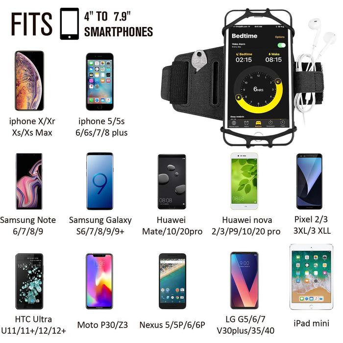 Running Armband Compatible with iPhone X, Xs Max XR, iPhone 8 Plus, 8, 7 Plus, 6 Plus, Galaxy S9 Plus, 180 Rotatable with Key Pocket & Earphone Holder Armband for Hiking Biking Walking