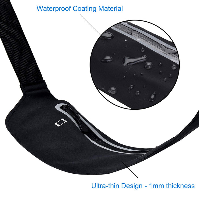 Running Belt - Cycling Pack, Exercise Belt, Workout Belt - Adjustable Waist Bum Bag Belt Waterproof Single Zipper Pouch with Soft Elastic Strap- Black (Waist Bag)