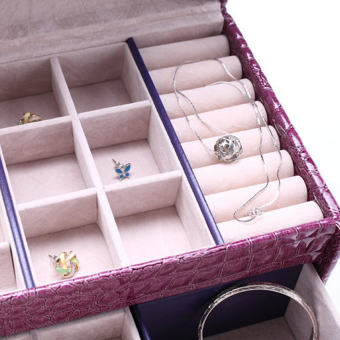 My Treasure Box Exquisite Lock Jewellery Storage PU leather Two Layers Glossy Durable Travel Storage Organizer