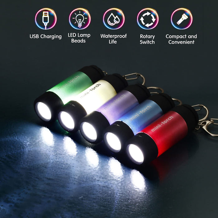 USB Rechargeable LED Flashlight Torch, Mini Pocket Keychain Lamp Portable for Camping, Hiking, Fishing, Travelling, Outdoor Emergency