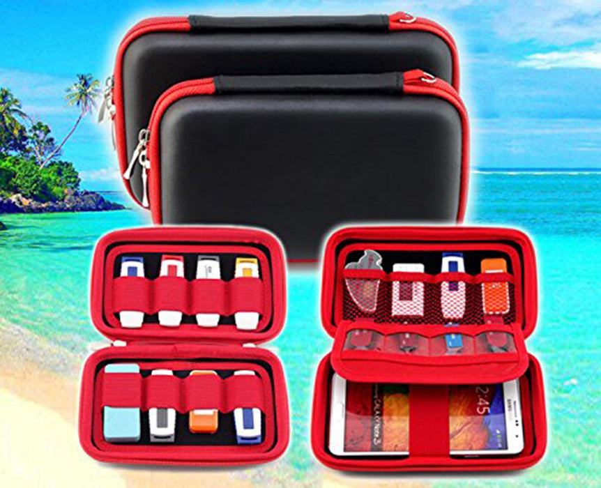 Red/Black Portable Carry Case Organiser Medium, 8 x USB Sticks, Memory Cards, Cables & Mobile Phone Slot