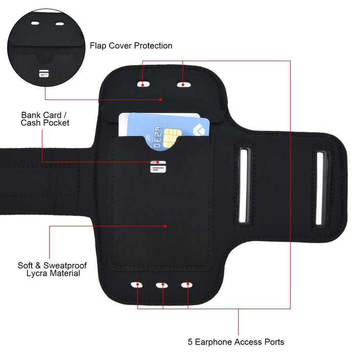 Running Armband Phone Holder Compatible with iPhone X, 8, 7, 6 Samsung S9 and all Smartphones up to 5.2 inches | Phone Holder for Running, Jogging, Gym | Includes Key Holder & Earbuds Holder