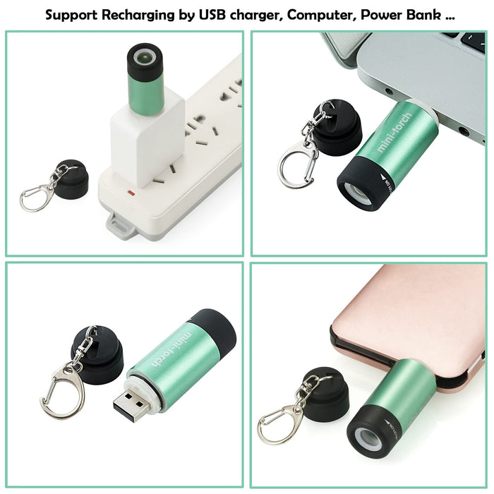 Mini USB Rechargeable LED Torch Flashlight with Keyring Keyring