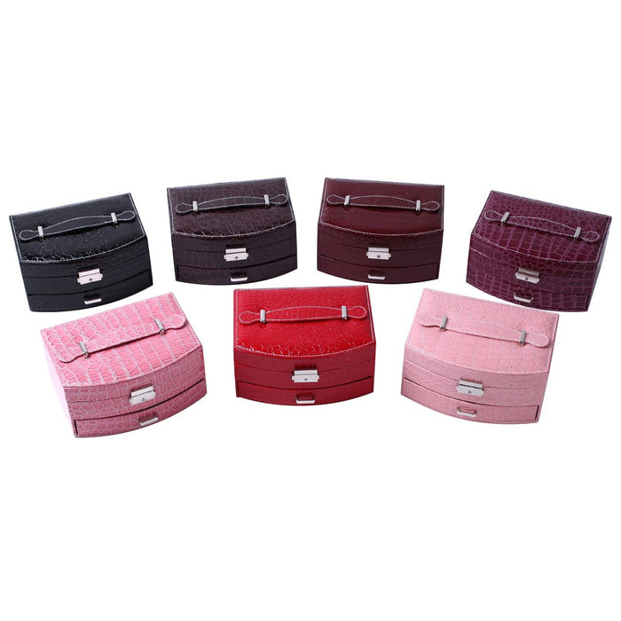 My Treasure Box Faux Leather Crocodile Pattern Automatic Buckle Jewellery Display Box With Two Layers Home Storage Supplies Jewellery Carrying Case