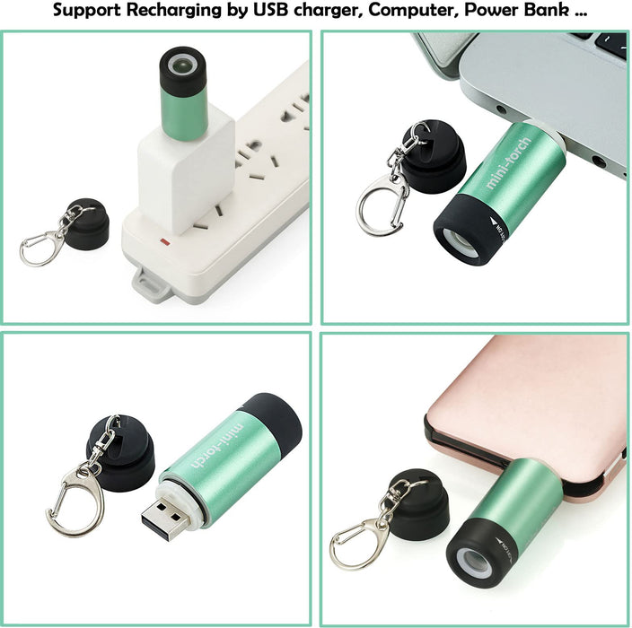 USB Rechargeable LED Flashlight Torch, Mini Pocket Keychain Lamp Portable for Camping, Hiking, Fishing, Travelling, Outdoor Emergency