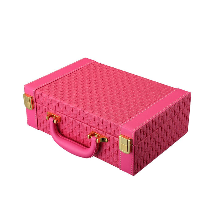 My Treasure Box Equisite Jewelry Box PU Leather Woven Pattern 2 Layers Rectangle Trunk Shape Organizer Portable Storage Box