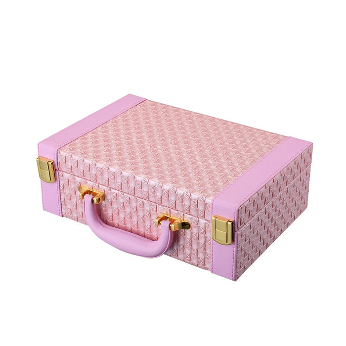 My Treasure Box Equisite Jewelry Box PU Leather Woven Pattern 2 Layers Rectangle Trunk Shape Organizer Portable Storage Box