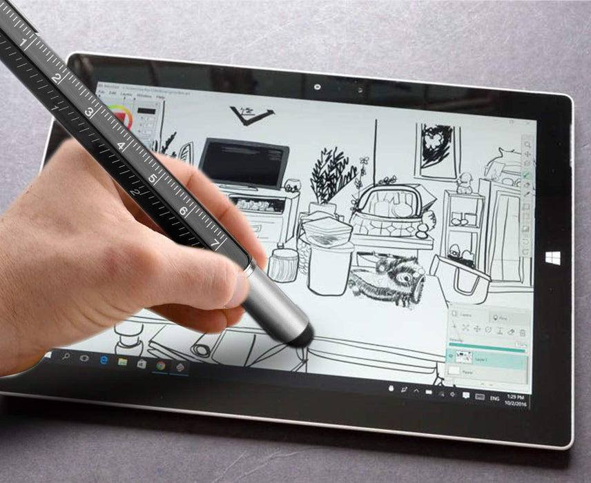 6 in1 Multi Tool Pen - Ballpoint Pen, Touchscreen Stylus, Ruler, Spirit Level, Flat and Phillips Screwdriver & Microfiber Cloth - Unusual Gifts Men Gadgets Novelty Gift for Dad Boyfriend