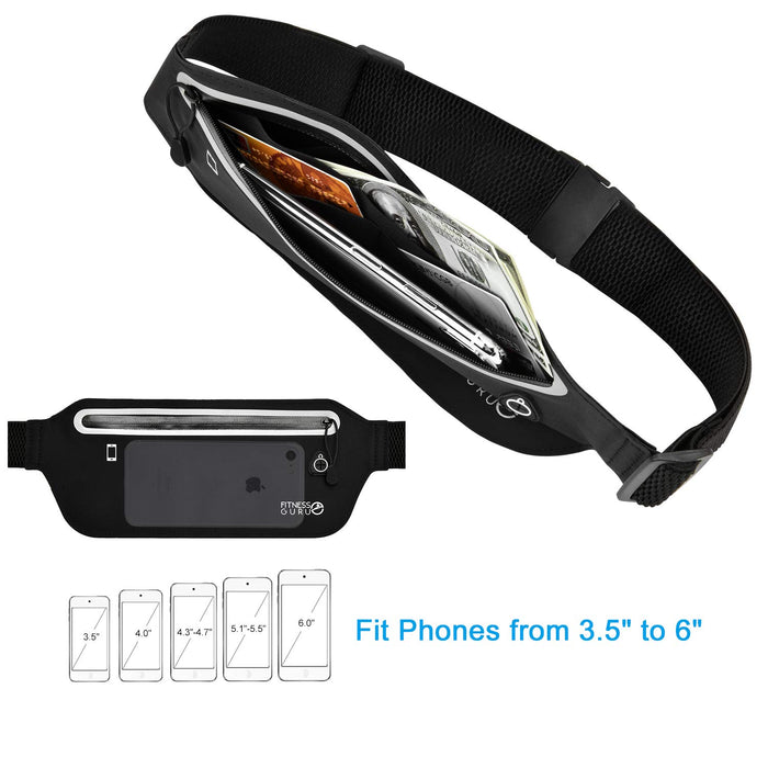 Running Belt - Cycling Pack, Exercise Belt, Workout Belt - Adjustable Waist Bum Bag Belt Waterproof Single Zipper Pouch with Soft Elastic Strap- Black (Waist Bag)