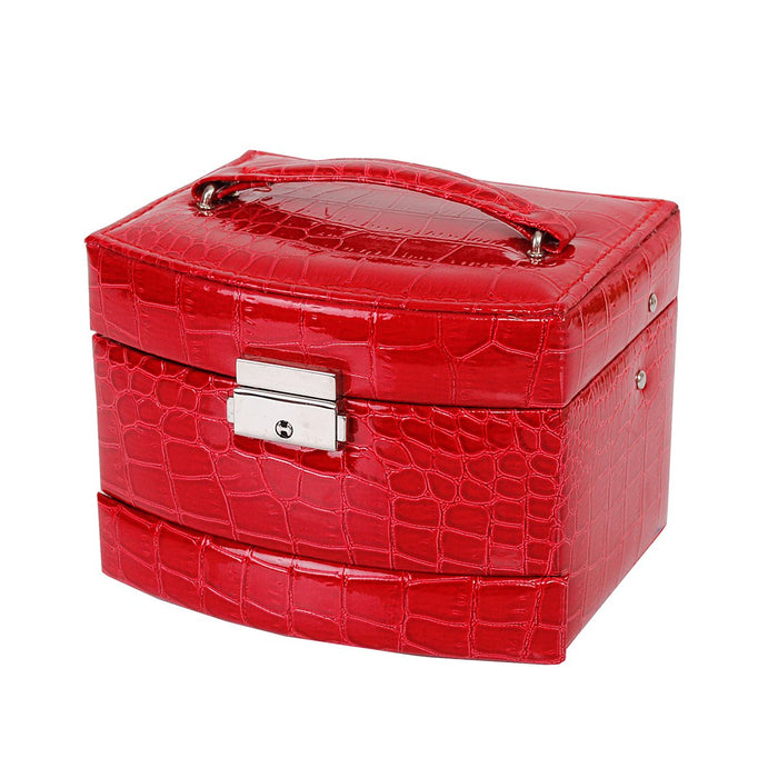My Treasure Box Faux Leather Crocodile Pattern Automatic Buckle Jewellery Display Box With Three Layers Home Storage Supplies Jewellery Carrying Case