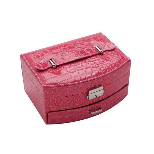 My Treasure Box Faux Leather Crocodile Pattern Automatic Buckle Jewellery Display Box With Two Layers Home Storage Supplies Jewellery Carrying Case