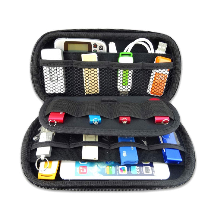 USB Memory Stick, Memory Card, Hard Drive, Smartphone, Charging Cable, Powerbank Universal Case Holder (Black)