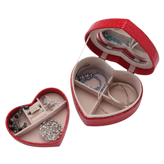 My Treasure Box PU Leather Heart Shaped Two-layer Jewelry Box Storage Case Organizer Holder with Mirror