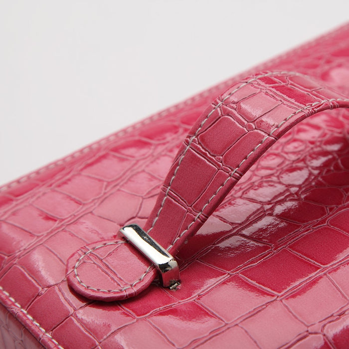 My Treasure Box Faux Leather Crocodile Pattern Automatic Buckle Jewellery Display Box With Two Layers Home Storage Supplies Jewellery Carrying Case