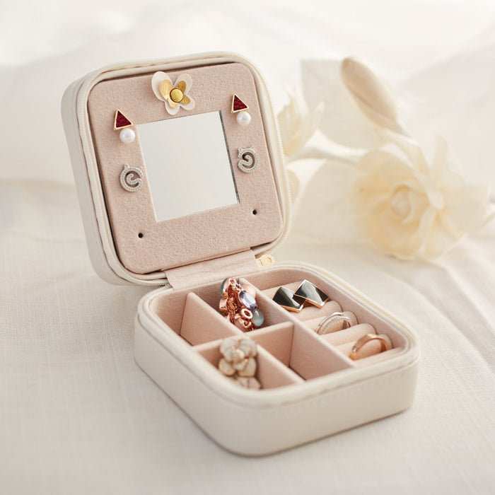 My Treasure Box Small Jewellery Box, Travel Portable Jewelry Case Storage Holder with Mirror and Zipper for Earrings Rings Necklaces