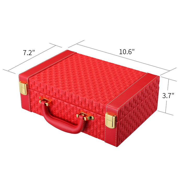 My Treasure Box Equisite Jewelry Box PU Leather Woven Pattern 2 Layers Rectangle Trunk Shape Organizer Portable Storage Box