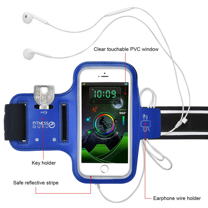 Running Armband Phone Holder Compatible with iPhone X, 8, 7, 6 Samsung S9 and all Smartphones up to 5.2 inches | Phone Holder for Running, Jogging, Gym | Includes Key Holder & Earbuds Holder