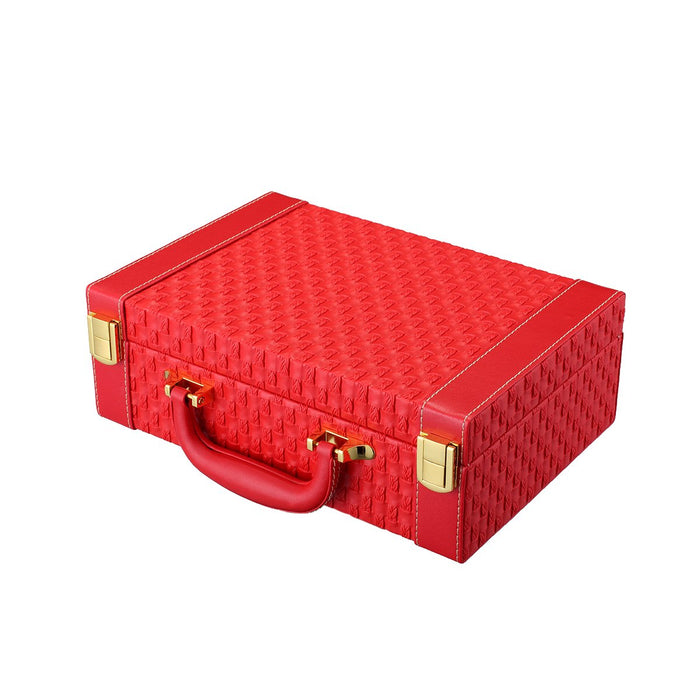 My Treasure Box Equisite Jewelry Box PU Leather Woven Pattern 2 Layers Rectangle Trunk Shape Organizer Portable Storage Box