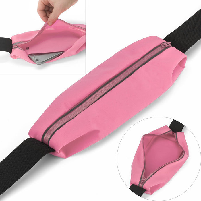 Sport Running Pouch Belt Waist Pack with Headphone Jack Storage Zipper Case Compatible for iPhone 6/6S Plus, Galaxy Note 3/4/5, Nexus 5/6, S5/S6/S6 Edge, Xperia Z2/Z3/Z5(Baby Pink)