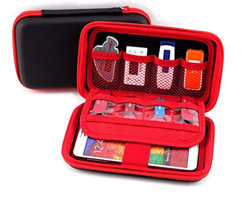 Red/Black Portable Carry Case Organiser Medium, 8 x USB Sticks, Memory Cards, Cables & Mobile Phone Slot