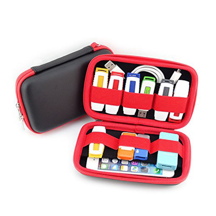Red/Black Portable Carry Case Organiser Small, Multiple USB Sticks, Memory Cards, Cables & Smart Mobile Phone Cables