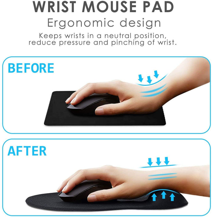 Black Anti-Slip Comfort Mouse Pad With Gel Foam Rest Wrist Support For PC, Laptop