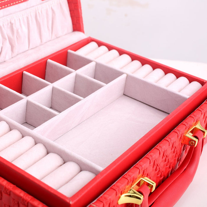 My Treasure Box Equisite Jewelry Box PU Leather Woven Pattern 2 Layers Rectangle Trunk Shape Organizer Portable Storage Box