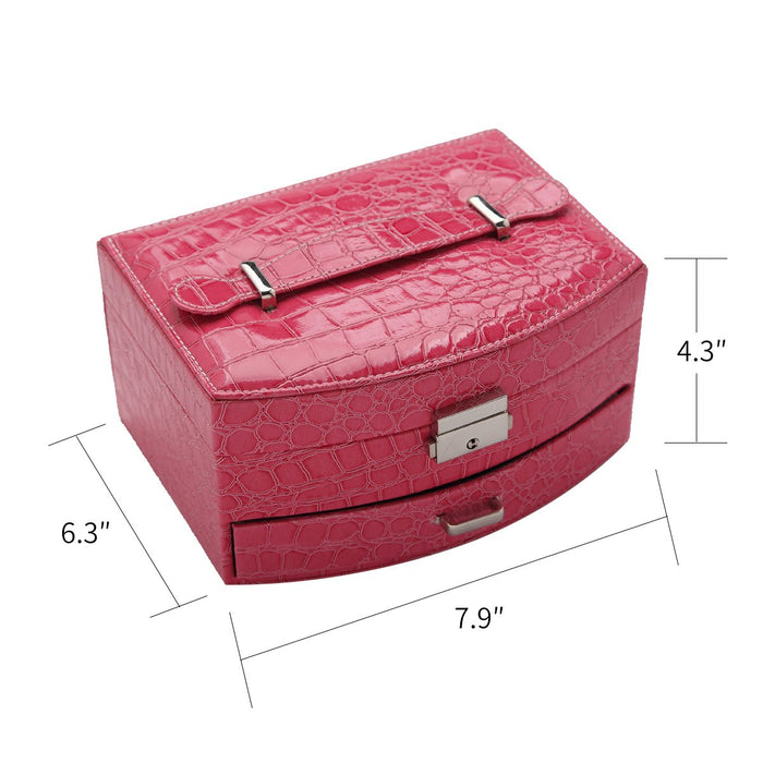 My Treasure Box Faux Leather Crocodile Pattern Automatic Buckle Jewellery Display Box With Two Layers Home Storage Supplies Jewellery Carrying Case