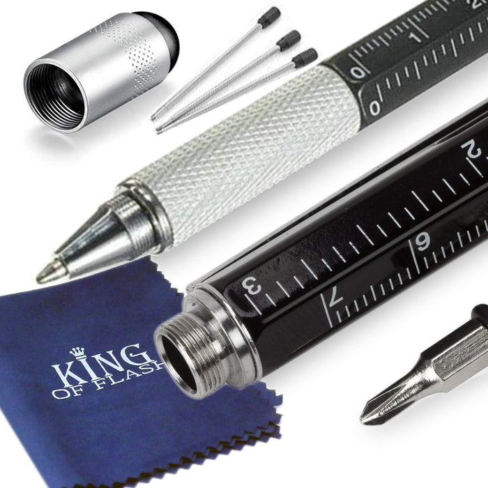 6 in1 Multi Tool Pen - Ballpoint Pen, Touchscreen Stylus, Ruler, Spirit Level, Flat and Phillips Screwdriver & Microfiber Cloth - Unusual Gifts Men Gadgets Novelty Gift for Dad Boyfriend