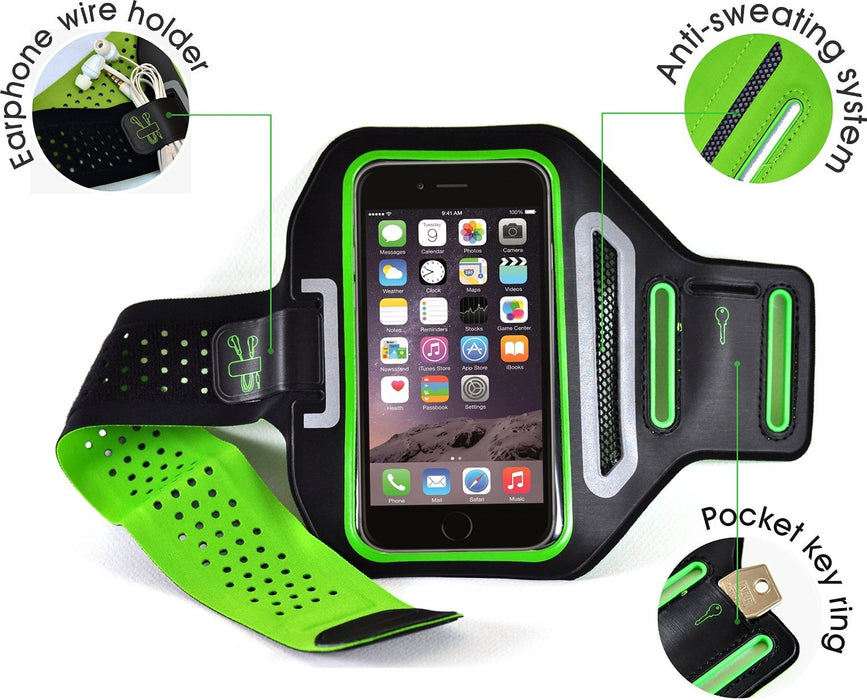 Premium Lycra Sports Armband For iPhone 6/6S & iPhone 6/6S Plus Running, Jogging, Gym, Fitness, Cycling Arm Strap with Key/CreditCard/Money Holder and Headphone Cable Holder Water Resistant Reflective Product