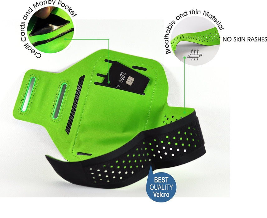 Premium Lycra Sports Armband For iPhone 6/6S & iPhone 6/6S Plus Running, Jogging, Gym, Fitness, Cycling Arm Strap with Key/CreditCard/Money Holder and Headphone Cable Holder Water Resistant Reflective Product