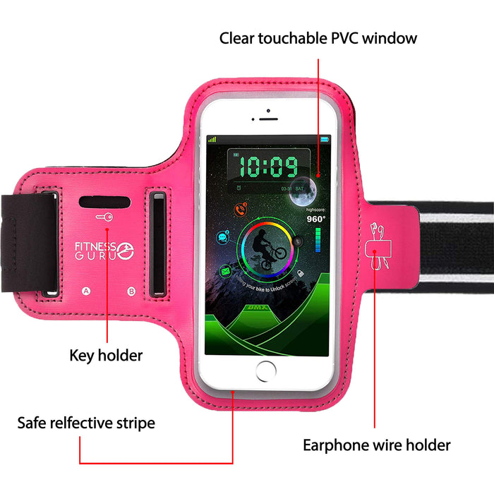 Running Armband Phone Holder Compatible with iPhone X, 8, 7, 6 Samsung S9 and all Smartphones up to 5.2 inches | Phone Holder for Running, Jogging, Gym | Includes Key Holder & Earbuds Holder