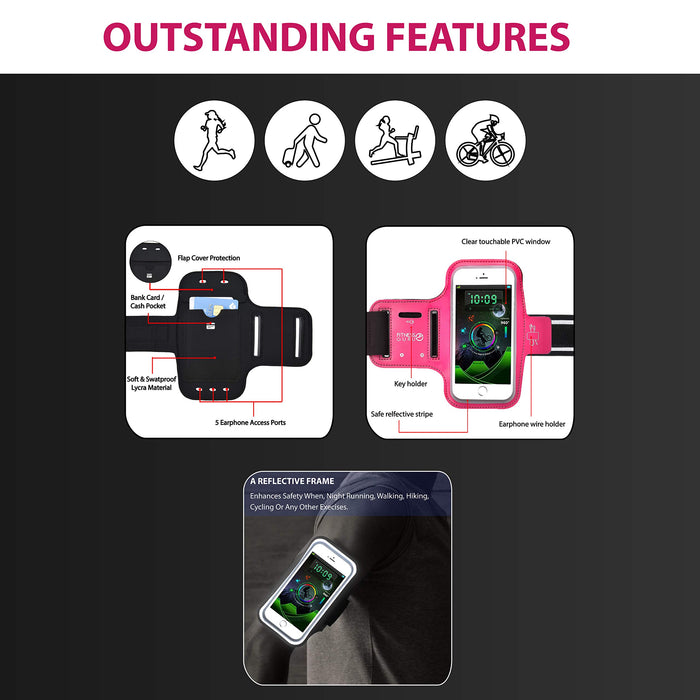 Running Armband Phone Holder Compatible with iPhone X, 8, 7, 6 Samsung S9 and all Smartphones up to 5.2 inches | Phone Holder for Running, Jogging, Gym | Includes Key Holder & Earbuds Holder
