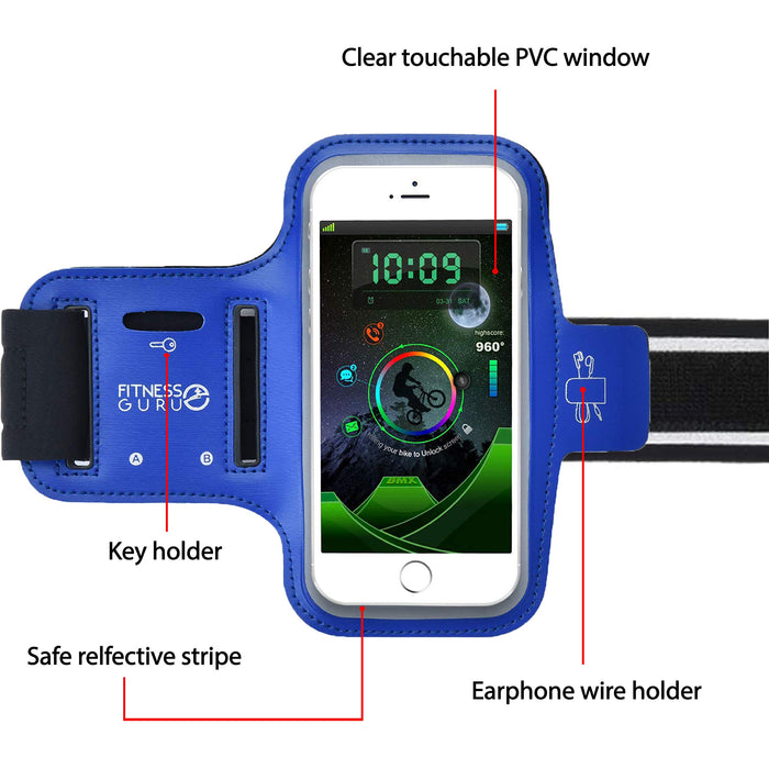 Running Armband Phone Holder Compatible with iPhone X, 8, 7, 6 Samsung S9 and all Smartphones up to 5.2 inches | Phone Holder for Running, Jogging, Gym | Includes Key Holder & Earbuds Holder