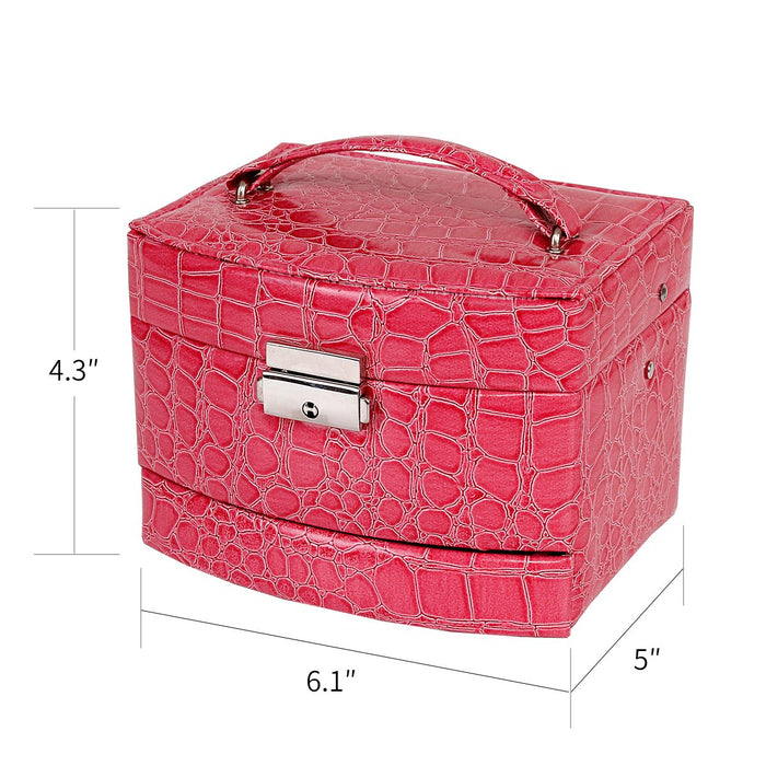 My Treasure Box Faux Leather Crocodile Pattern Automatic Buckle Jewellery Display Box With Three Layers Home Storage Supplies Jewellery Carrying Case