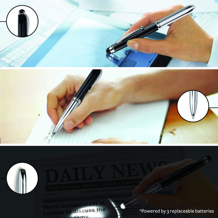 3-in-1 Stylus Pen With Light, Capacitive Aluminium Pen Stylus, LED Torch Light, Ballpoint Pen