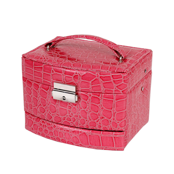My Treasure Box Faux Leather Crocodile Pattern Automatic Buckle Jewellery Display Box With Three Layers Home Storage Supplies Jewellery Carrying Case