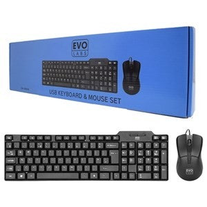 Evo Labs CM-500UK USB Keyboard & Mouse Set - Full Size, Black